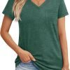 Womens T Shirts Short Saonta V Neck Tops with Pockets Summer Fashion Trendy Soft Casual Comfy Outfits Clothes 2024