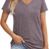 Womens T Shirts Short Saonta V Neck Tops with Pockets Summer Fashion Trendy Soft Casual Comfy Outfits Clothes 2024