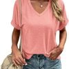 Women's Tshirts V Neck Short Saonta Summer Tops Casual Basic Tee Shirts