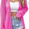 Women's Crochet Cardigan Sweater Long Saonta Open Front Lightweight Boho Cover Up Summer Knit Cardigans