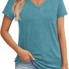 Womens T Shirts Short Saonta V Neck Tops with Pockets Summer Fashion Trendy Soft Casual Comfy Outfits Clothes 2024