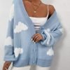 Women's Button Down V Neck Long Saonta Cloud Open Front Knit Cardigan Sweater
