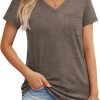 Womens T Shirts Short Saonta V Neck Tops with Pockets Summer Fashion Trendy Soft Casual Comfy Outfits Clothes 2024