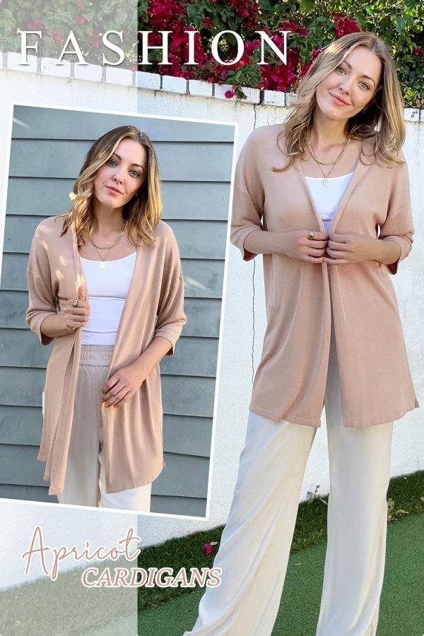 Womens 2024 Casual 3/4 Short Saonta Open Front Cardigan Lightweight Kimono Summer Beach Outfits