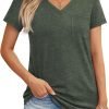 Womens T Shirts Short Saonta V Neck Tops with Pockets Summer Fashion Trendy Soft Casual Comfy Outfits Clothes 2024