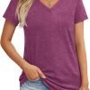 Womens T Shirts Short Saonta V Neck Tops with Pockets Summer Fashion Trendy Soft Casual Comfy Outfits Clothes 2024