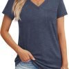 Womens T Shirts Short Saonta V Neck Tops with Pockets Summer Fashion Trendy Soft Casual Comfy Outfits Clothes 2024