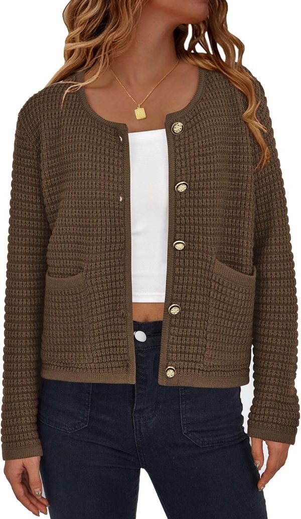 Womens Open Front Button Down Long Saonta Pockets Chunky Knit Cardigan Sweaters