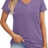 Womens T Shirts Short Saonta V Neck Tops with Pockets Summer Fashion Trendy Soft Casual Comfy Outfits Clothes 2024