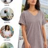 Womens T Shirts 2024 Short Saonta V-Neck Shirts Cute Fit Summer Casual Tee Tops S-XXL