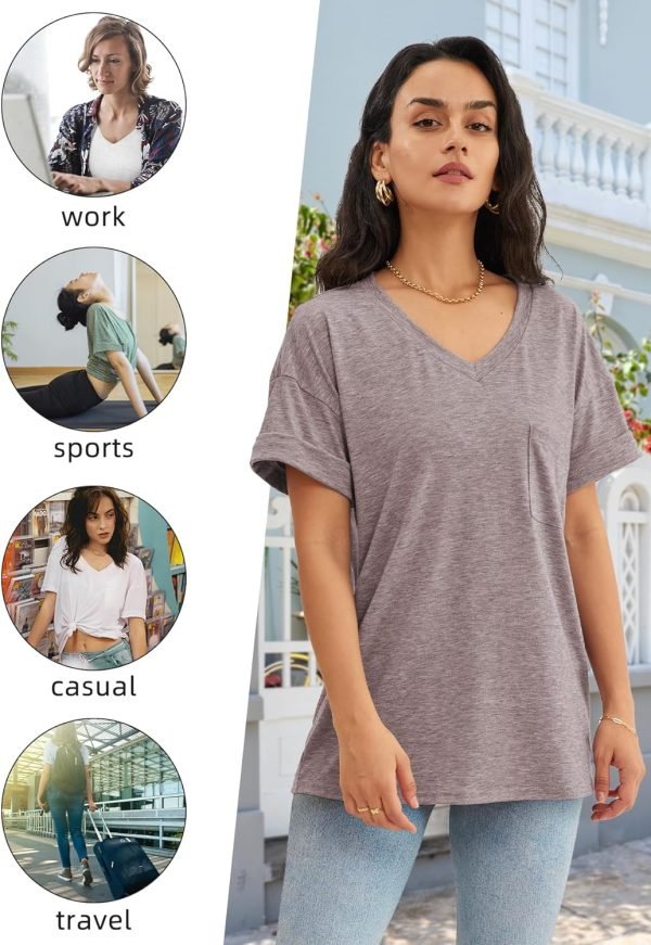 Womens T Shirts 2024 Short Saonta V-Neck Shirts Cute Fit Summer Casual Tee Tops S-XXL