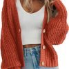 Womens Open Front Long Saonta Button Chunky Knit Cardigan Sweater