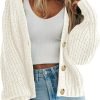 Womens Open Front Long Saonta Button Chunky Knit Cardigan Sweater