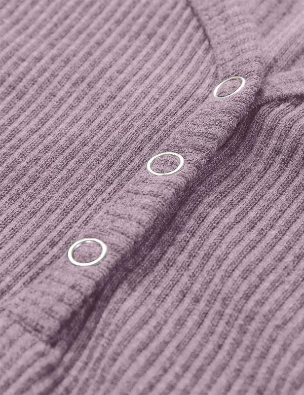 Women's Short Saonta V Neck Ribbed Knit Button T Shirts Henley Solid Color Summer Tops