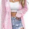 Women's Crochet Cardigan Sweater Long Saonta Open Front Lightweight Boho Cover Up Summer Knit Cardigans