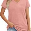 Womens T Shirts Short Saonta V Neck Tops with Pockets Summer Fashion Trendy Soft Casual Comfy Outfits Clothes 2024