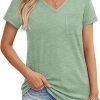 Womens T Shirts Short Saonta V Neck Tops with Pockets Summer Fashion Trendy Soft Casual Comfy Outfits Clothes 2024