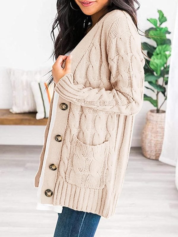 Womens Open Front Cardigan Fashion Button Down Cable Knit Chunky Outwear Coats