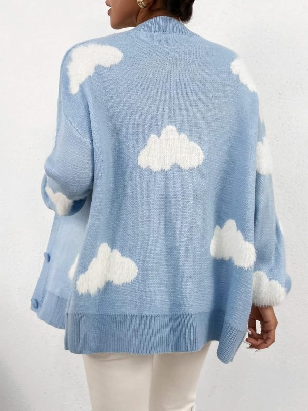 Women's Button Down V Neck Long Saonta Cloud Open Front Knit Cardigan Sweater