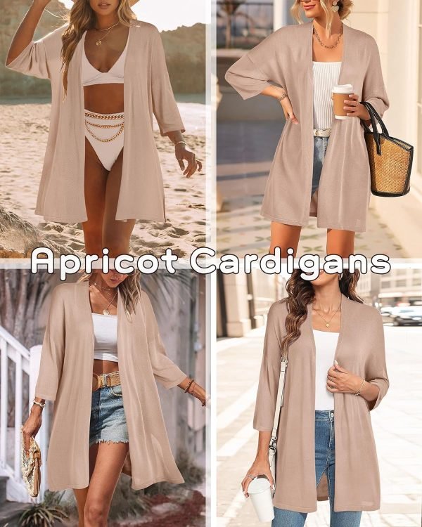 Womens 2024 Casual 3/4 Short Saonta Open Front Cardigan Lightweight Kimono Summer Beach Outfits