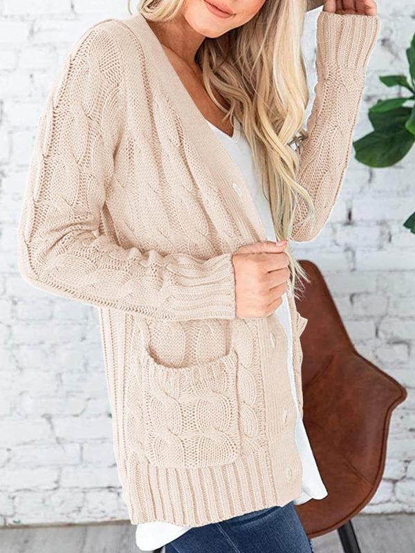 Womens Open Front Cardigan Fashion Button Down Cable Knit Chunky Outwear Coats