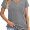 Womens T Shirts Short Saonta V Neck Tops with Pockets Summer Fashion Trendy Soft Casual Comfy Outfits Clothes 2024