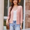2024 Women's 3/4 Saonta Crochet Knit Button Down Cardigan Cropped Shrug Bolero Lightweight Sweaters Tops