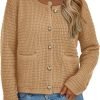 Womens Open Front Button Down Long Saonta Pockets Chunky Knit Cardigan Sweaters