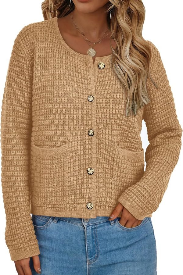 Womens Open Front Button Down Long Saonta Pockets Chunky Knit Cardigan Sweaters