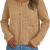Womens Open Front Button Down Long Saonta Pockets Chunky Knit Cardigan Sweaters