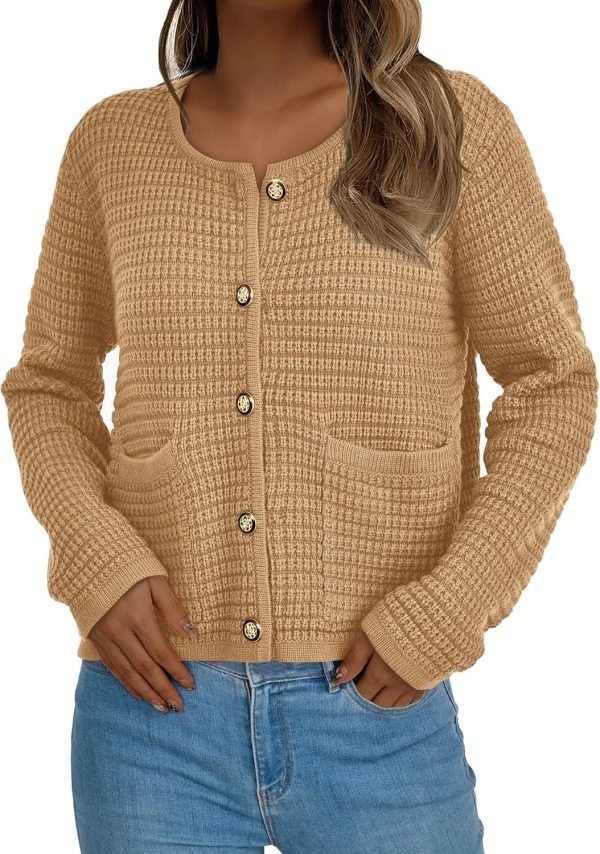 Womens Open Front Button Down Long Saonta Pockets Chunky Knit Cardigan Sweaters