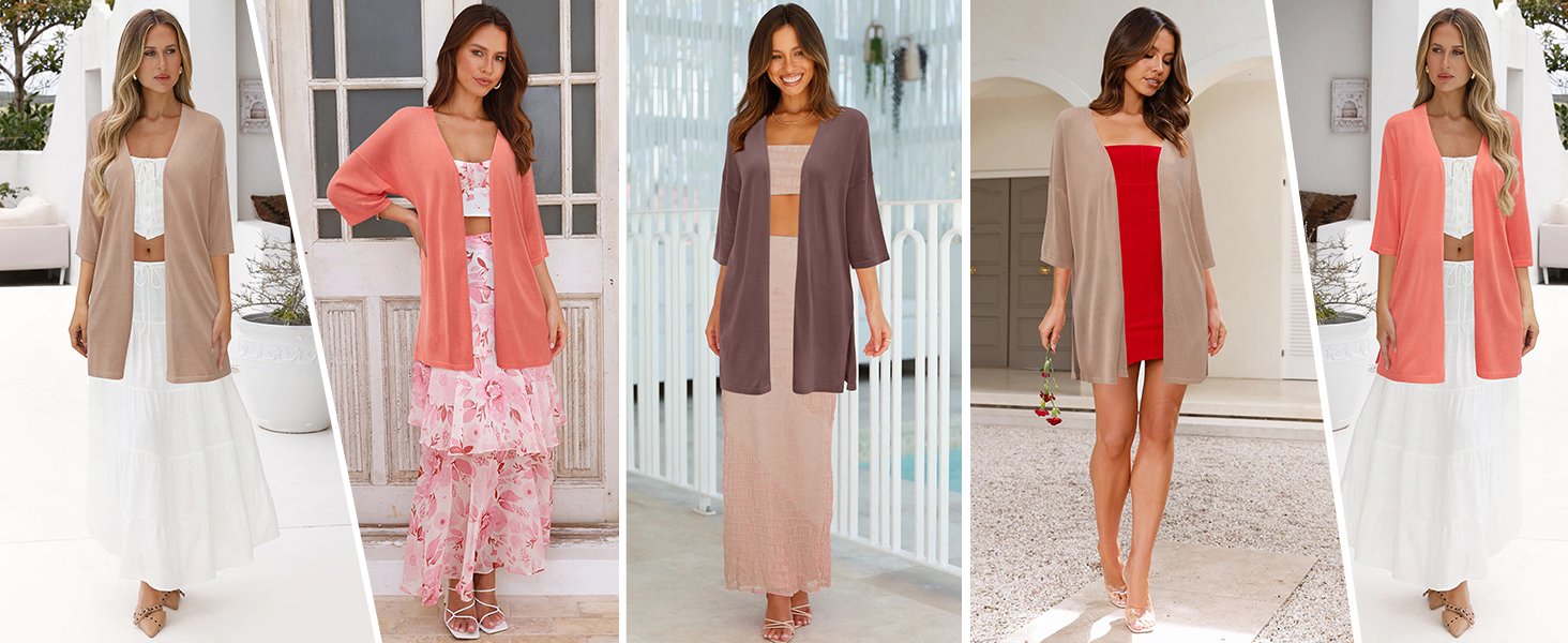 Arach&Cloz Womens Summer Kimono 3/4 Saonta Open Front Cardigans 