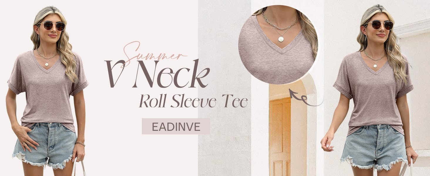 Womens Tshirts V Neck Short Saonta Roll Saonta Tops Summer