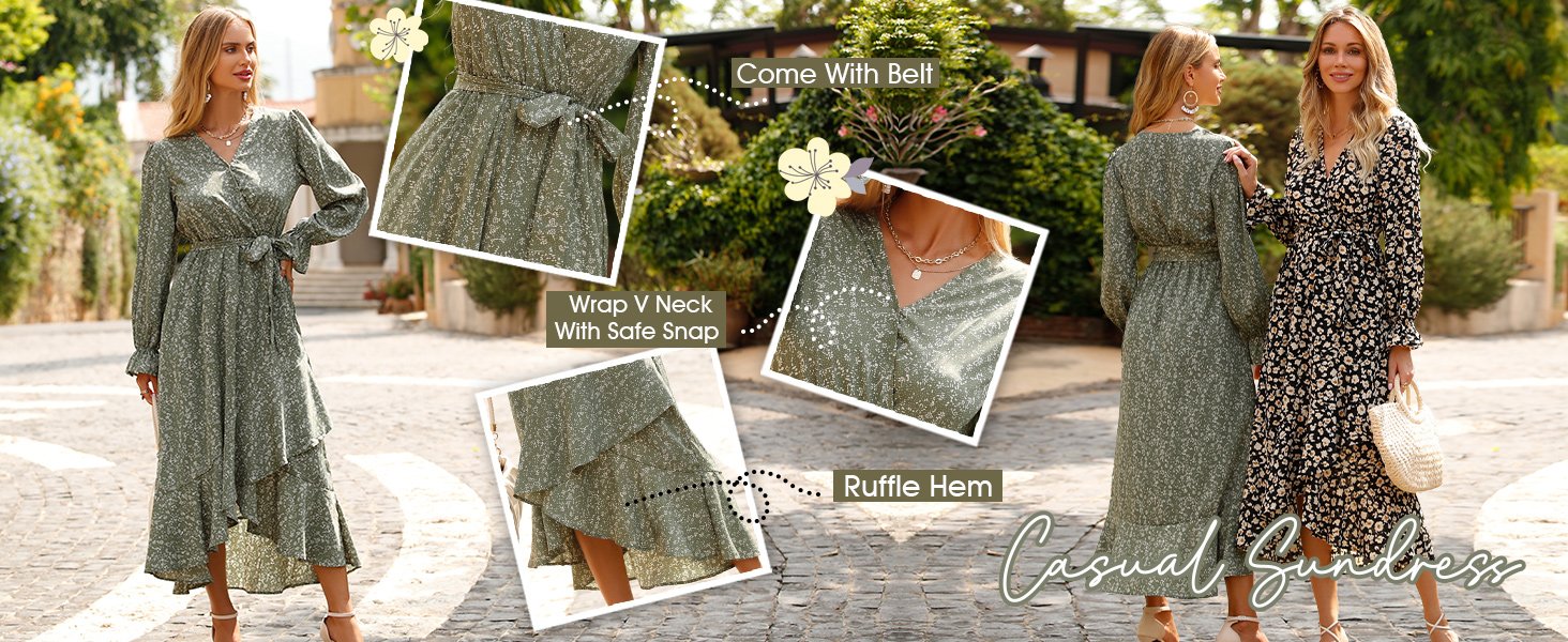 chiffon long dress long sleeve dress for beach ruffle dress for women fall dresses 2024