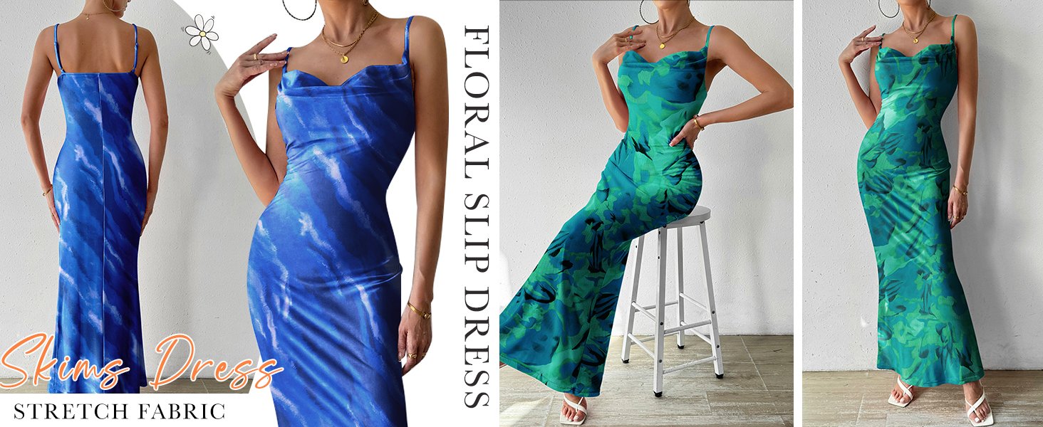 spring wedding guest dresses for women 2024 Spaghetti Strap floral maxi dresses for women