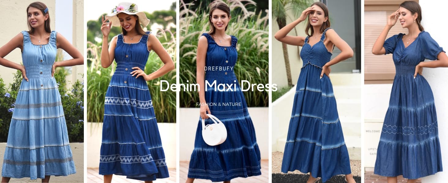 denim maxi dress for women