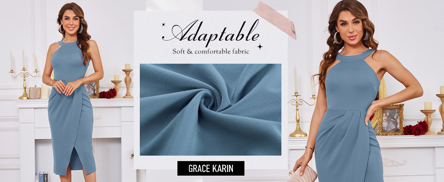 Women??s 2024 Halter Neck Ruched Bodycon Dresses Sleeveless Dress Party Cocktail Midi Dress