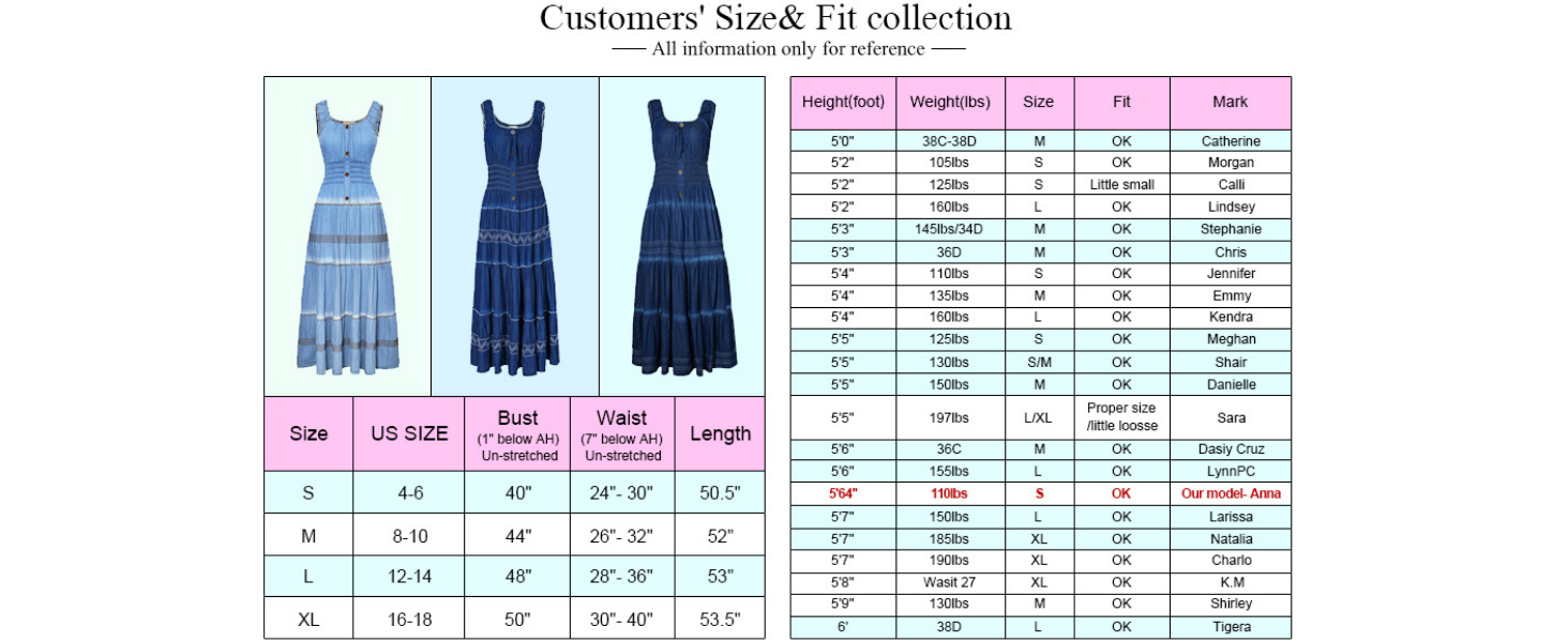 long dress size chart