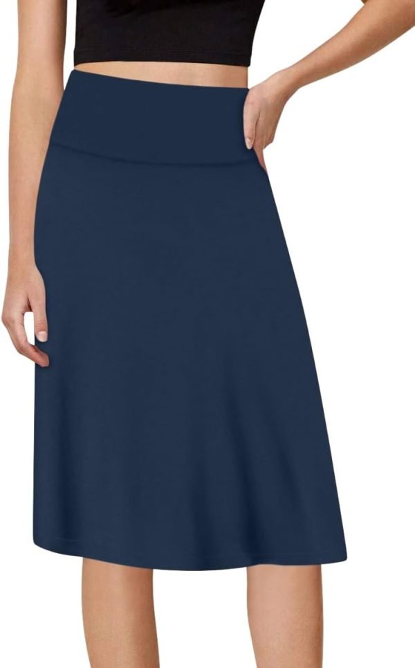 Saonta  A-Line Midi Skirts for Women- High Waist Knee Length Casual Flared Flowy Skirt Made in USA