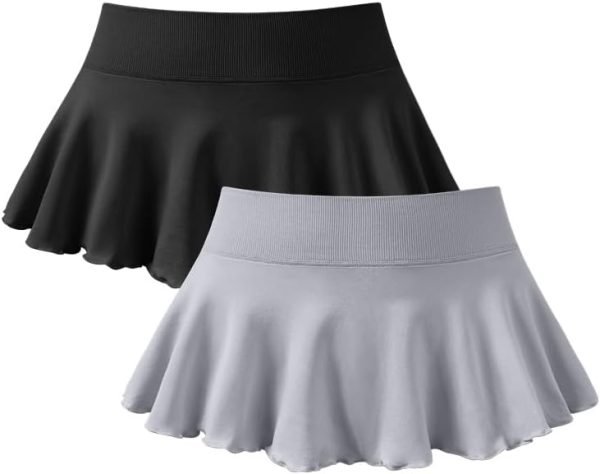 Saonta  Women 2 Piece Mini Skirts 2 in 1 Flowy Sexy Basic Stretchy Flared Casual Skirts