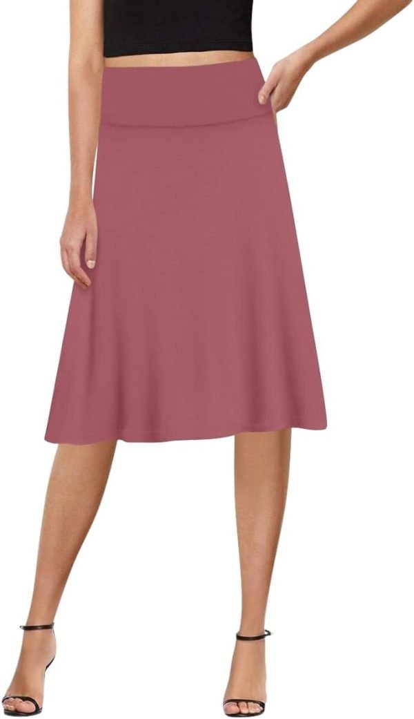 Saonta  A-Line Midi Skirts for Women- High Waist Knee Length Casual Flared Flowy Skirt Made in USA