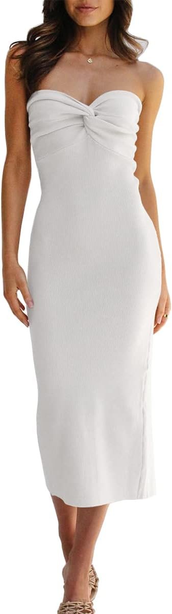 Saonta  Knitted Dresses Twisted Front Bodycon Dress with Back Slit