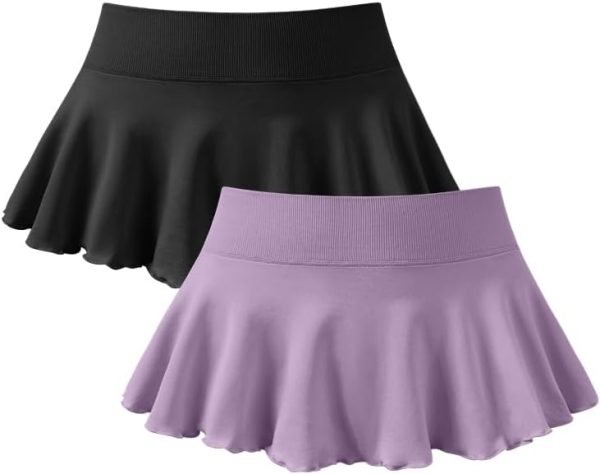 Saonta  Women 2 Piece Mini Skirts 2 in 1 Flowy Sexy Basic Stretchy Flared Casual Skirts