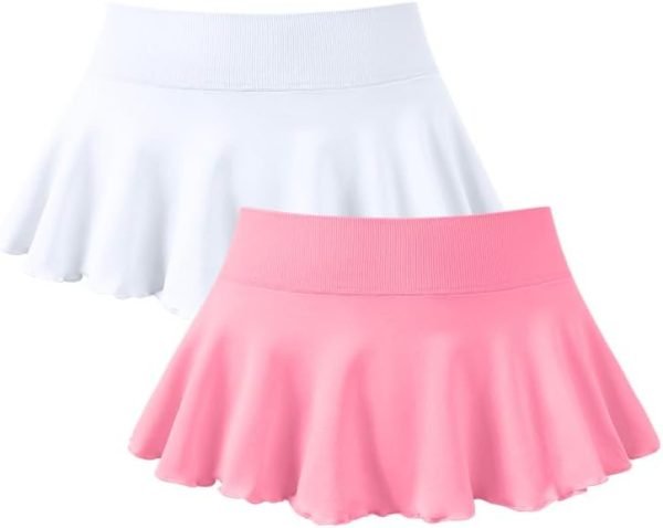 Saonta  Women 2 Piece Mini Skirts 2 in 1 Flowy Sexy Basic Stretchy Flared Casual Skirts