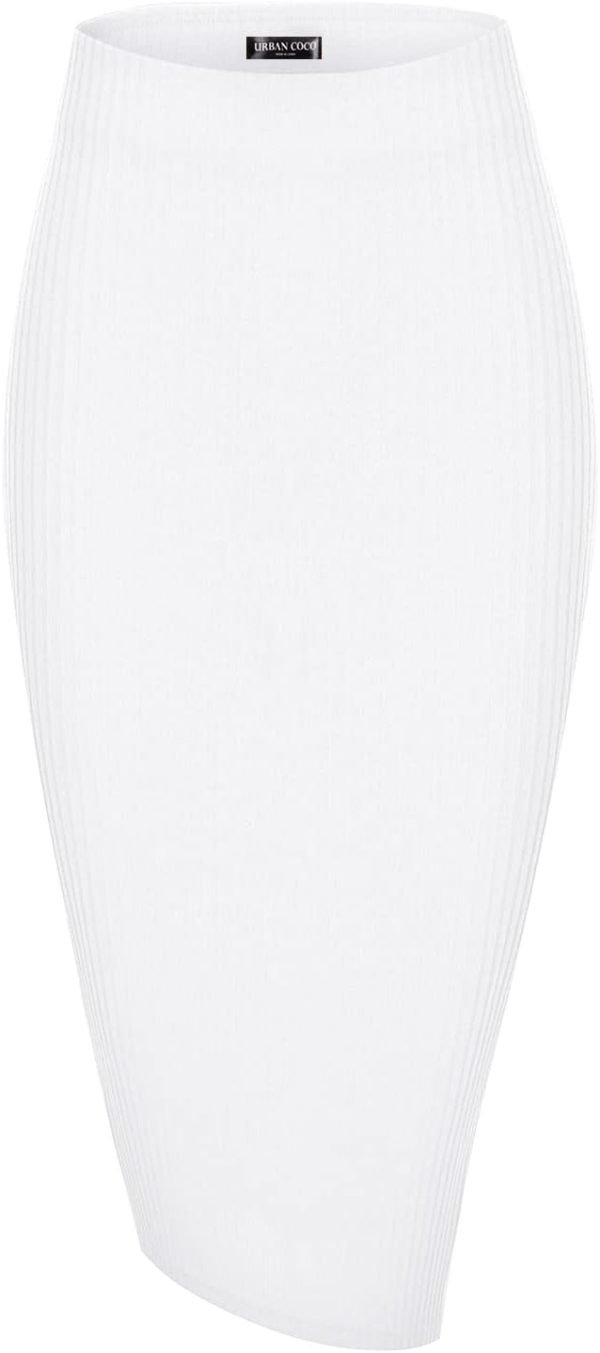 Saonta  Elastic High Waist Knee Length Pencil Skirt Ribbed Knit Basic Tube Midi Skirt