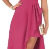 Saonta  Womens One Shoulder Sleeveless Ruffle Empire Waist Asymmetrical High-Low Bodycon Formal Wedding Guest Midi Dresses