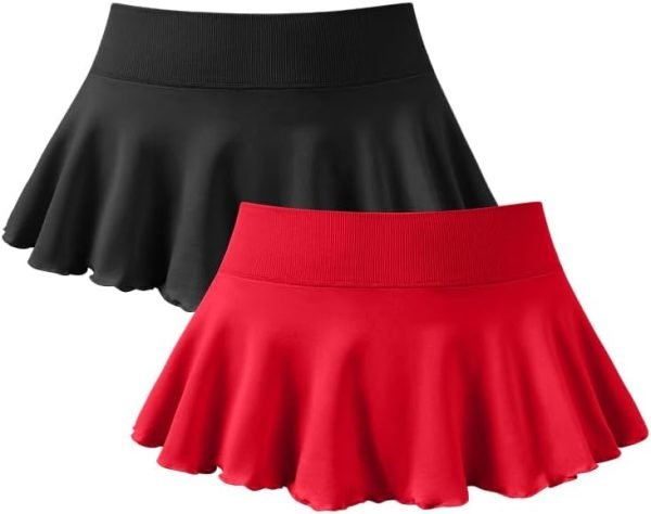 Saonta  Women 2 Piece Mini Skirts 2 in 1 Flowy Sexy Basic Stretchy Flared Casual Skirts