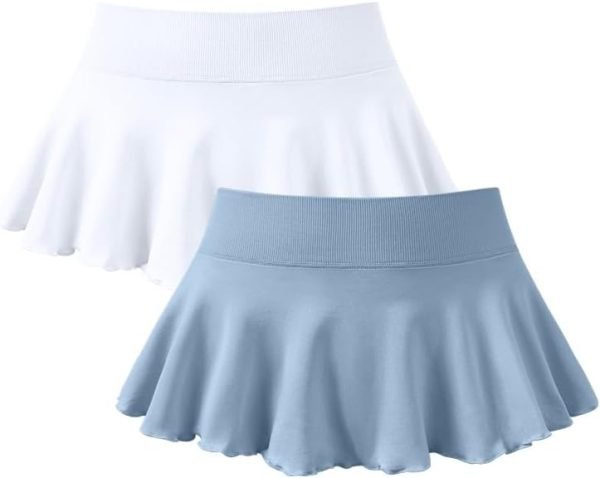 Saonta  Women 2 Piece Mini Skirts 2 in 1 Flowy Sexy Basic Stretchy Flared Casual Skirts