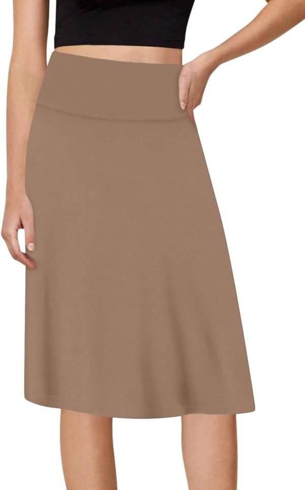Saonta  A-Line Midi Skirts for Women- High Waist Knee Length Casual Flared Flowy Skirt Made in USA