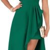 Saonta  Womens One Shoulder Sleeveless Ruffle Empire Waist Asymmetrical High-Low Bodycon Formal Wedding Guest Midi Dresses